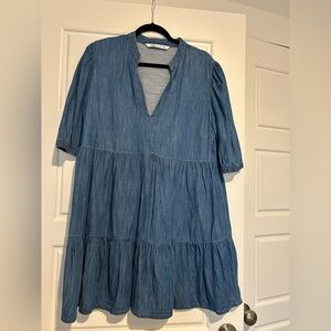 Zara denim short sleeve V-neck mini dress